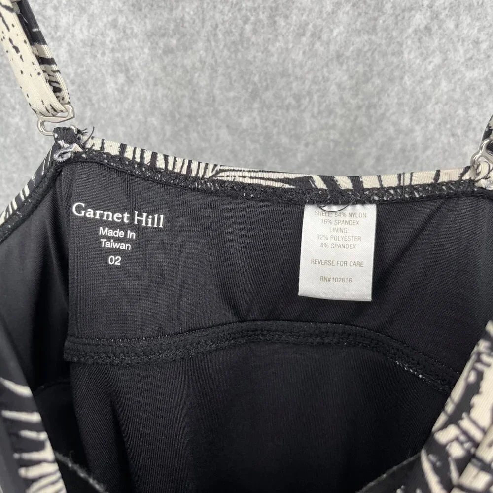 Garnet Hill Womens One Piece Swimsuit Size 2 Black Ivory Tropical Flattering